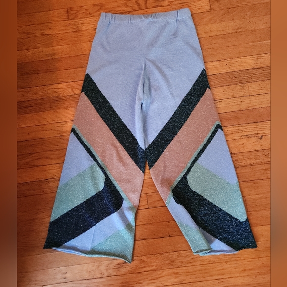 CIRCUS HOTEL Glitter Knit Geometric Colorblock Trousers - Picture 7 of 12